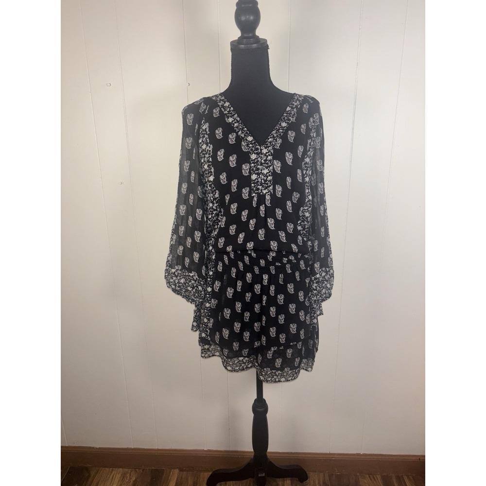 Joie Womens 100% Silk Long Sleeve Short Dress Black White Size‎ Small Lined